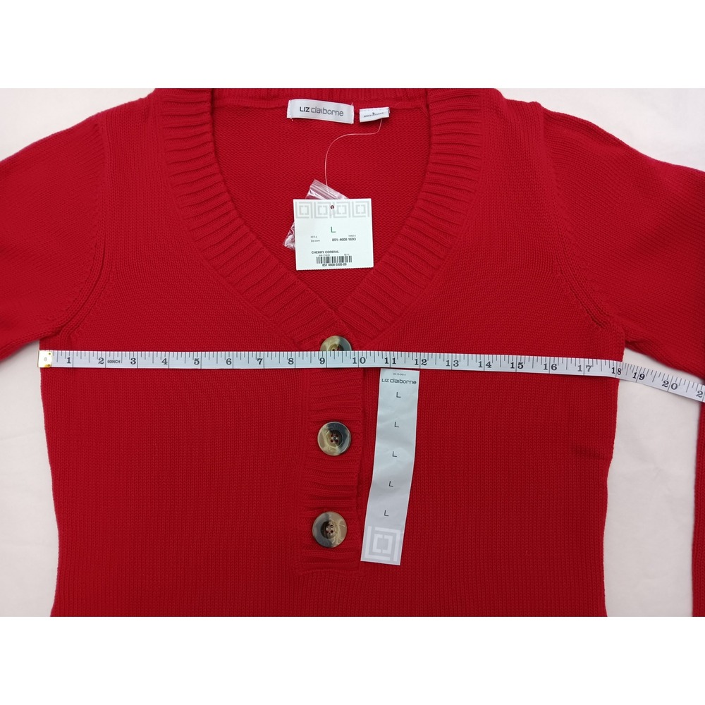 NWT Liz Claiborne Women Red Cherry Cordial Cotton V Neck Sweater Size L - Picture 7 of 10